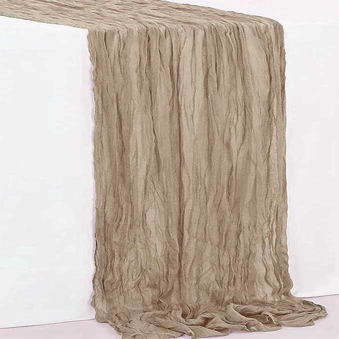 6 Pack Khaki Cheesecloth Table Runner 35x120 Inch 10Ft Rustic Gauze Cheese Cloth Table Runner Sheer Cheesecloth Table Runners for Wedding Party Bridal Shower Decoration