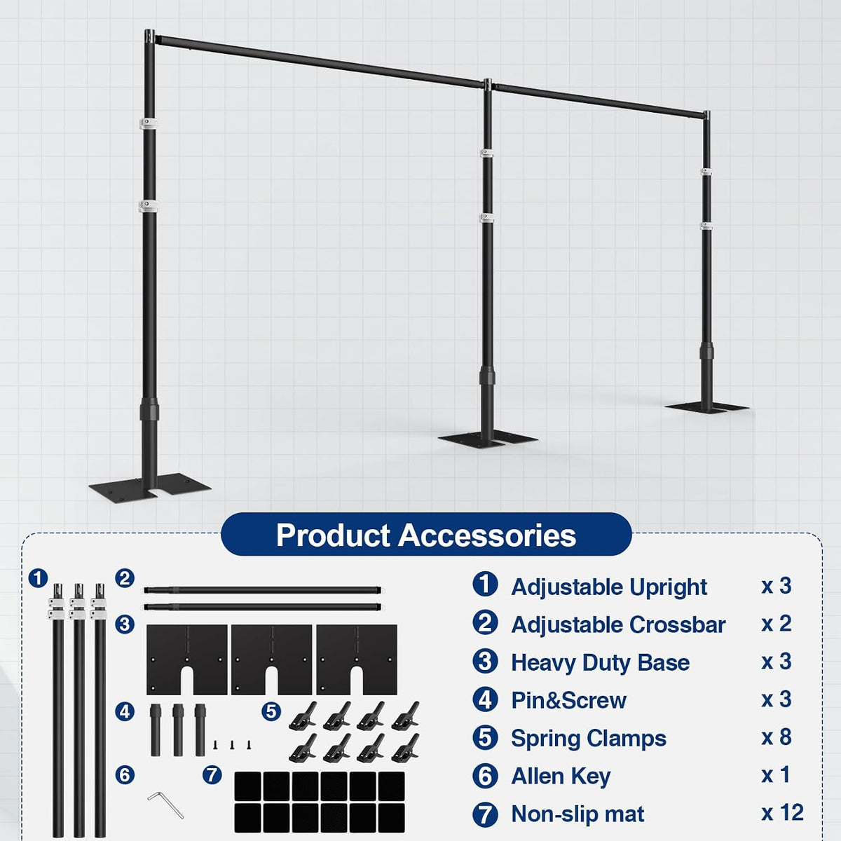 EMART Backdrop Stand Heavy Duty 10x20Ft Adjustable Pipe and Drape Kit-Black