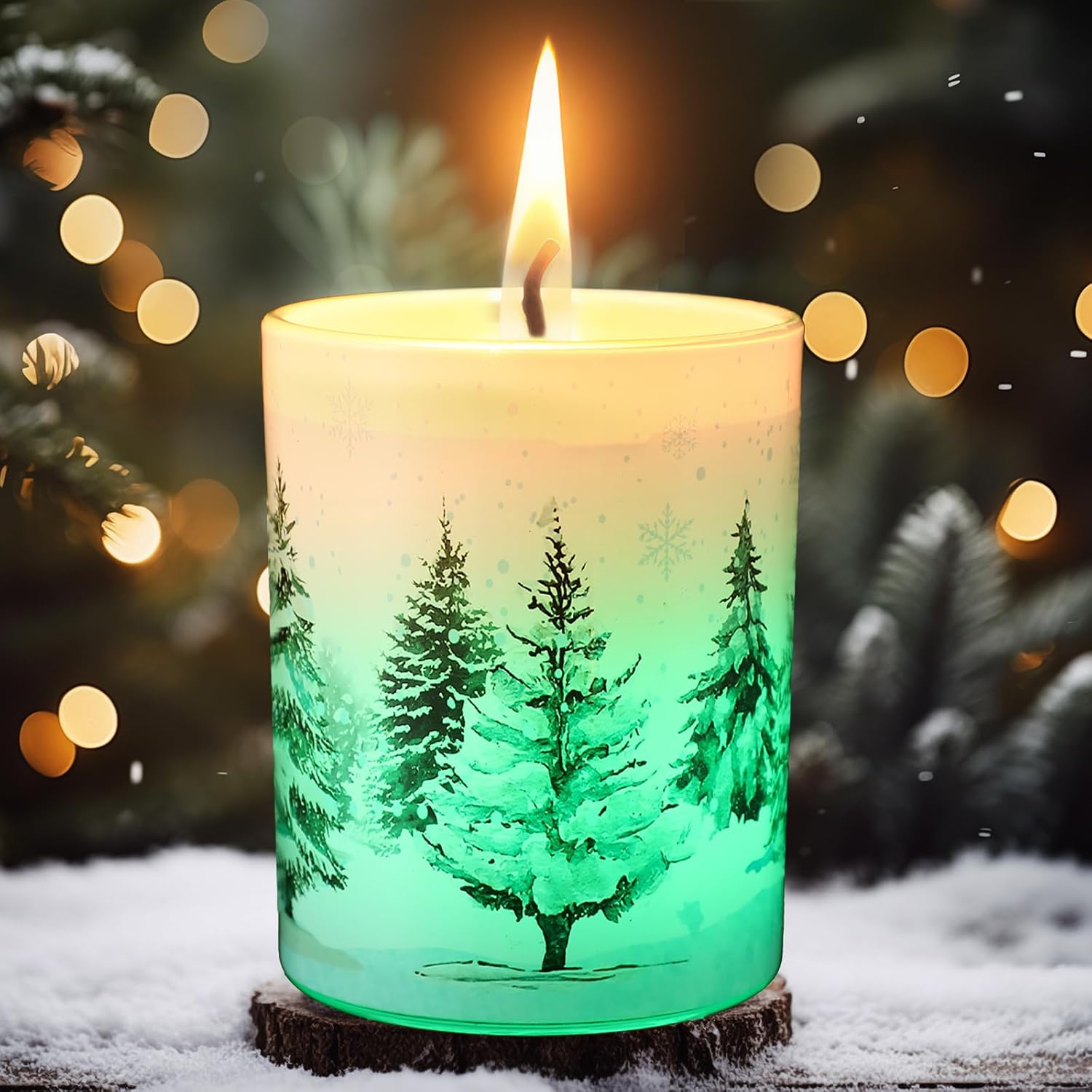 Christmas Scented Candle Gift Set for Women, Candles Can Change Into 7 Colors, Winter Candle with 7.6oz Soy Wax Fir Holiday Candles for Christmas Women Gift(Snow Forest)
