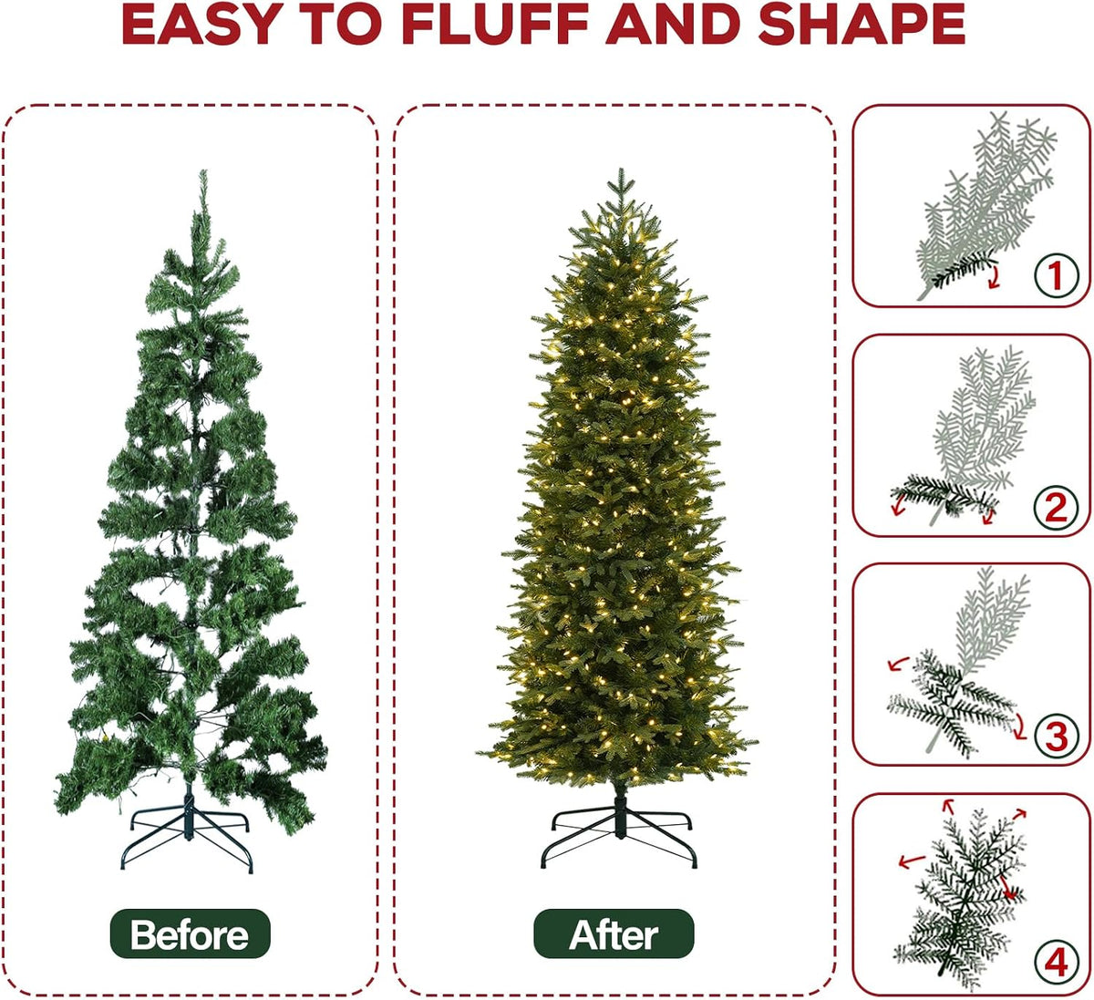 hykolity 7.5 ft prelit pencil christmas tree with on a desk or shelf