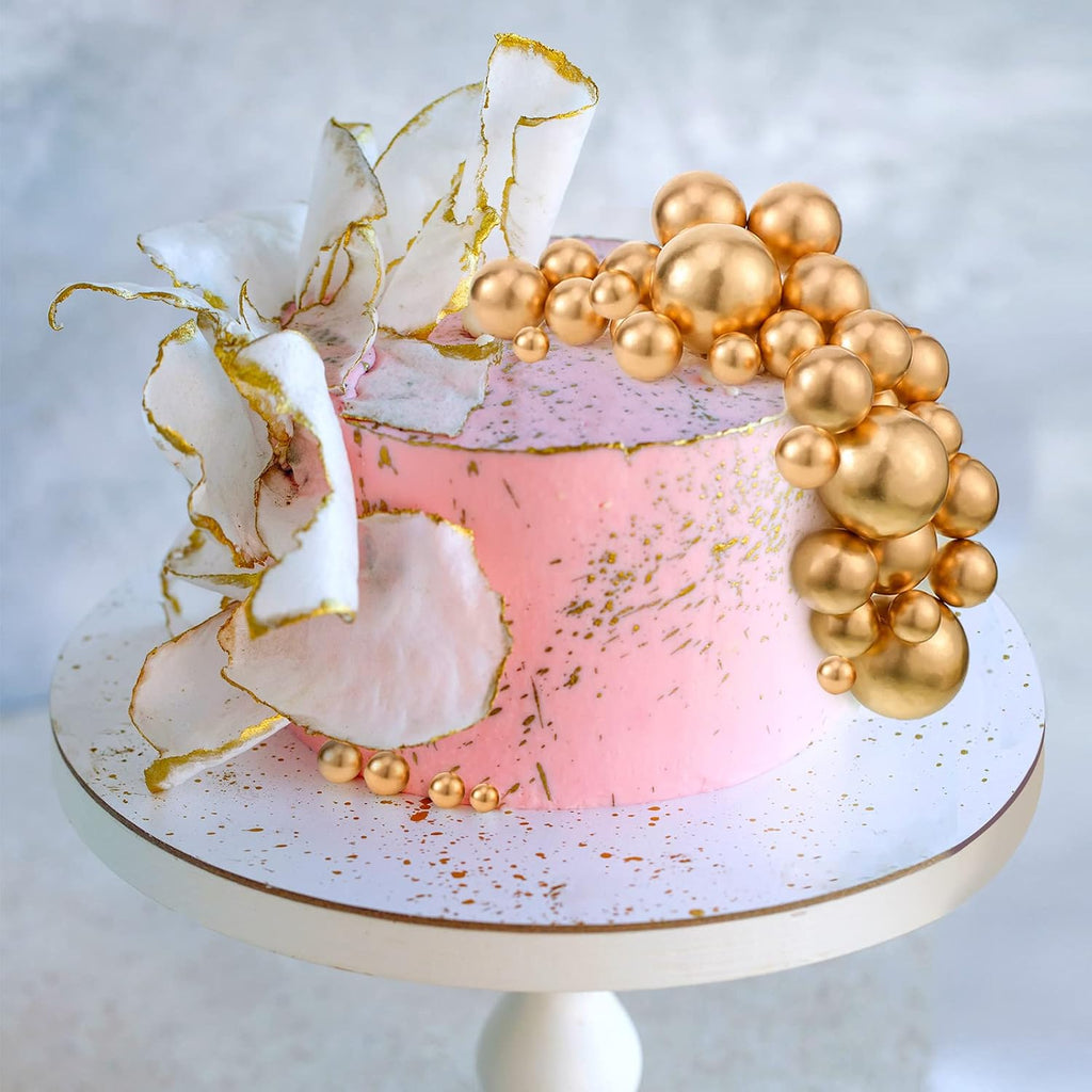 108 Pcs Balls Cake Topper DIY Cupcake Insert Foam Balloons for Cake Baking Wedding Anniversary Birthday Decoration(Gold,Multi Sizes)