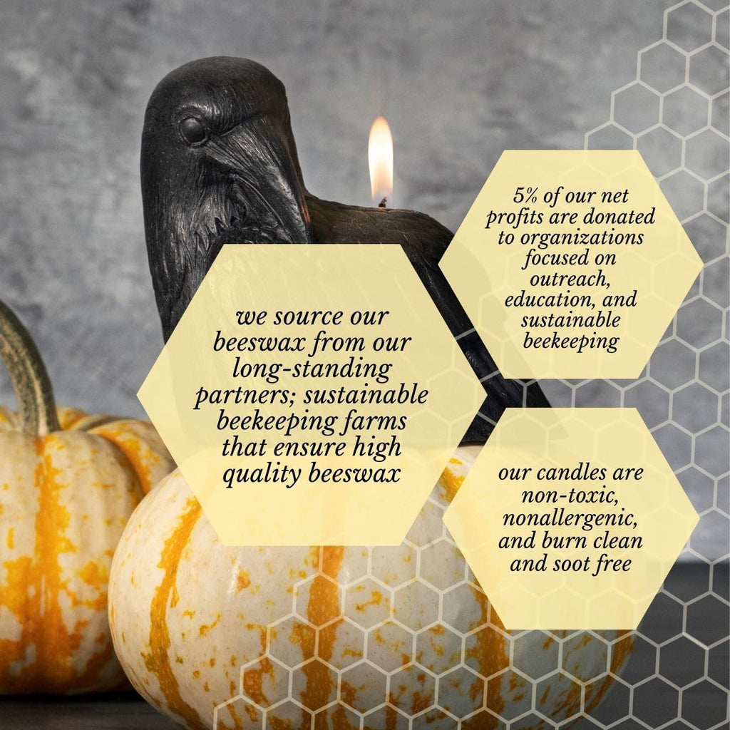 Big Dipper Wax Works Black Crow Candle – Handcrafted 100% Pure Beeswax, 4" × 3.5", Unscented, 24-Hour Clean Burn, Artisan Halloween Décor & Gothic Home Accent, Eco-Friendly Candle