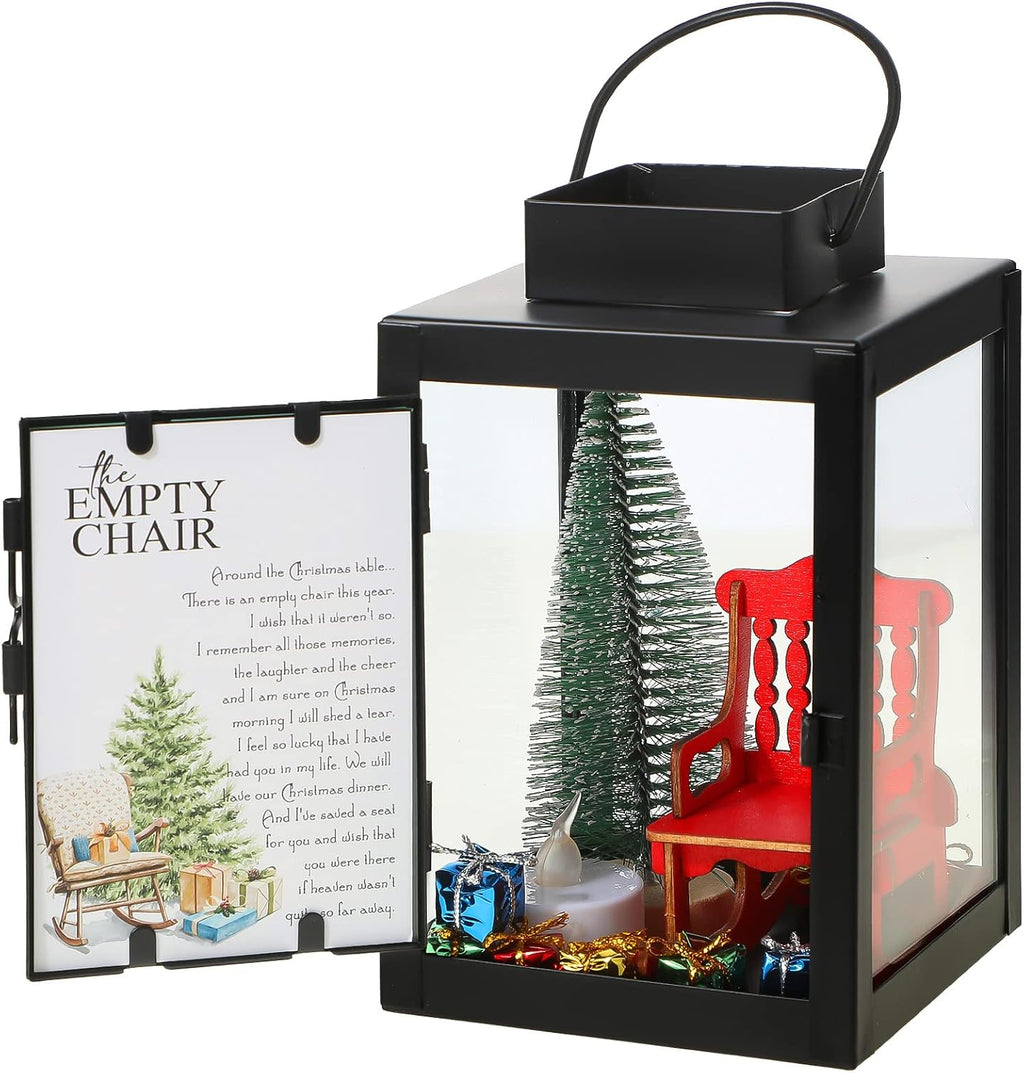 Roowest Christmas in Heaven Decor Memorial Lantern Empty Rocking Chair with LED Candle Mini Christmas Tree Shiny Boxes Ornament in Memory of Loved Ones Save A Seat DIY Memorial Gift(13 Pcs)