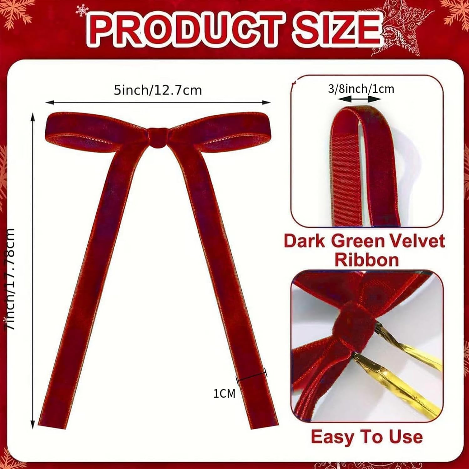 12PCS Red Velvet Bows for Christmas Tree, Bows for Christmas Tree, Garland Red Velvet Bow Ornaments for Christmastree with Gold Twist Ties (Burgundy)