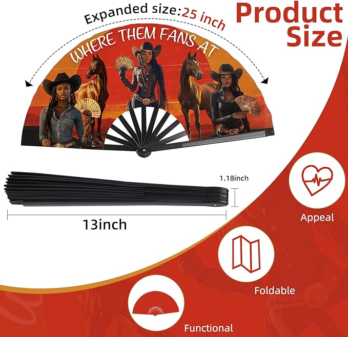 Where Them Fans at Folding Fans for Line Dancing, Boots On The Ground, Line Dance Popping Fan, Western Clack Fan for Dance, Party, Decoration, 13In