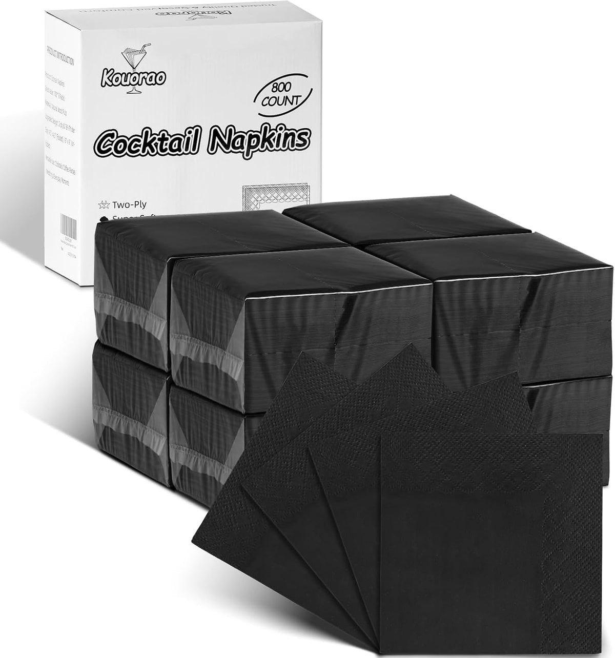 Black Cocktail Napkins - 800 Count Disposable Paper Napkins, 2-Ply 4.5 x 4.5 ...