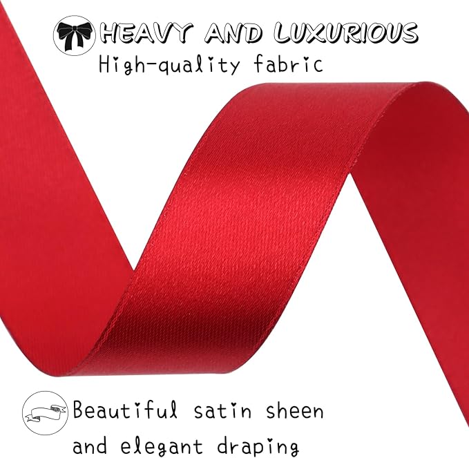 Deep red Solid Satin Ribbon 1 Inch 50 Yards Solid Polyester Fabric Ribbon for Gift Wrapping Wedding Christmas Baby Shower Birthday Party Decoration Handmade Immortal Flower Craft