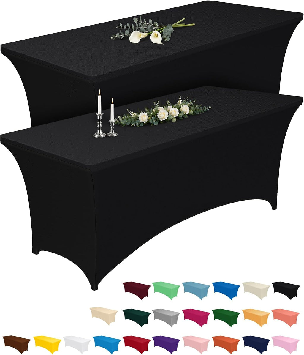 Pureegg Spandex Tablecloth 6ft - 2 Pack, Fitted and Tight Cloth for Rectangle Table, Wrinkle-Free and Stretch Table Cover for Party, Wedding, Banquet and Birthday, Black