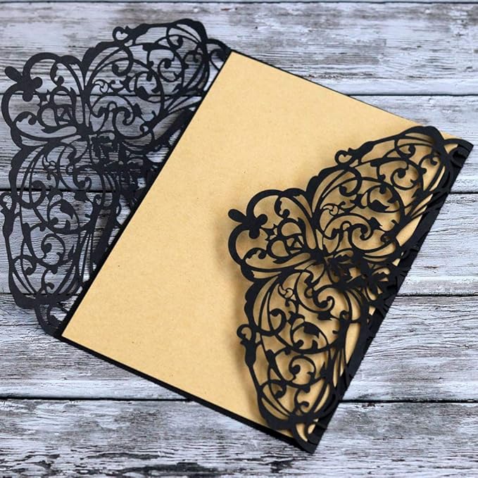 STOBOK Halloween Party Invitations - 10pcs Laser Cut Invitation Cards with Envelopes and Bowknots - Black Hollow Card Kits for Horror Party Supplies Weddings Baby Showers Event Celebrations 7.1x4.9in