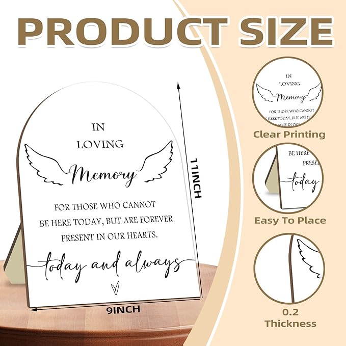 Memorial Table Sign for Bridal Shower, In Loving Memory Wooden Sign with Stand, Minimalist Decor for Wedding Reception, Event Party Favor Supplies 9 * 11IN