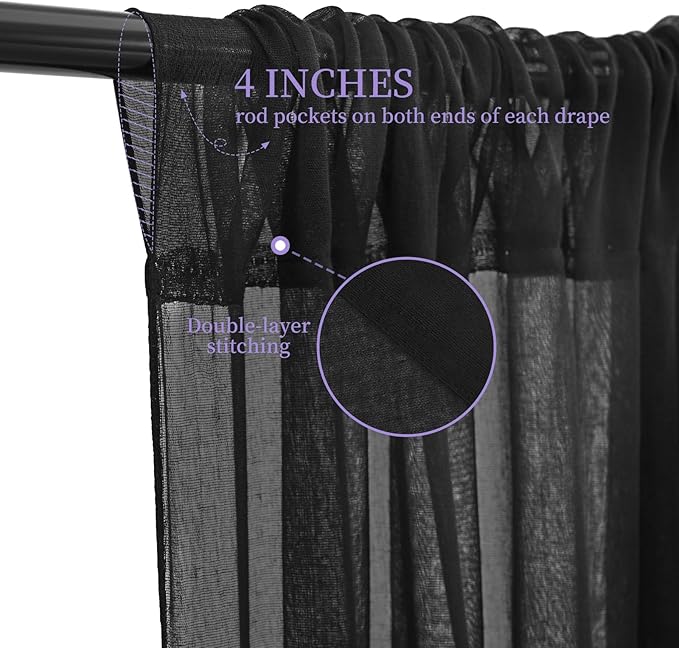 6 Panels Black Ceiling Drapes for Wedding, 5ftx15ft Ceiling Drapes Cheesecloth Sheer Fabric Curtain Wedding Arch Draping Fabric Romantic Ceilings Decorations for Weddings Party Ceremony Stage