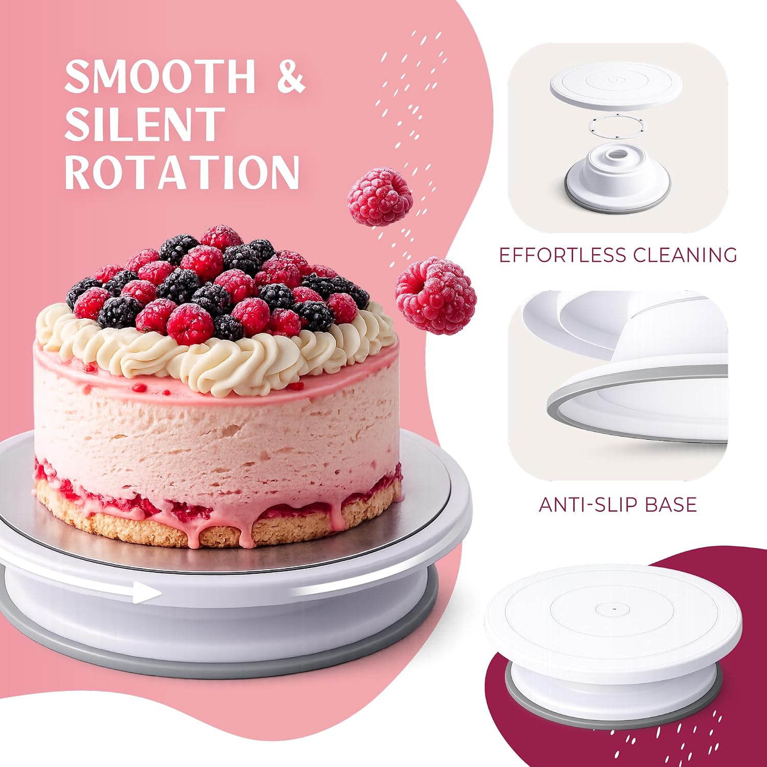 Cake Accessory Set with Premium Piping Nozzles & Piping Bag, Rotating Cake Plate, Cake Cutter and Versatile Baking Accessories (With Cake Ring)