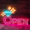 Diamond Open Indoor Neon Sign For Jewelry Store Custom Led Neon Sign Business Decor Store Decor Diamond LED Light Wall Art Decoration, 16.5"x11", Pink