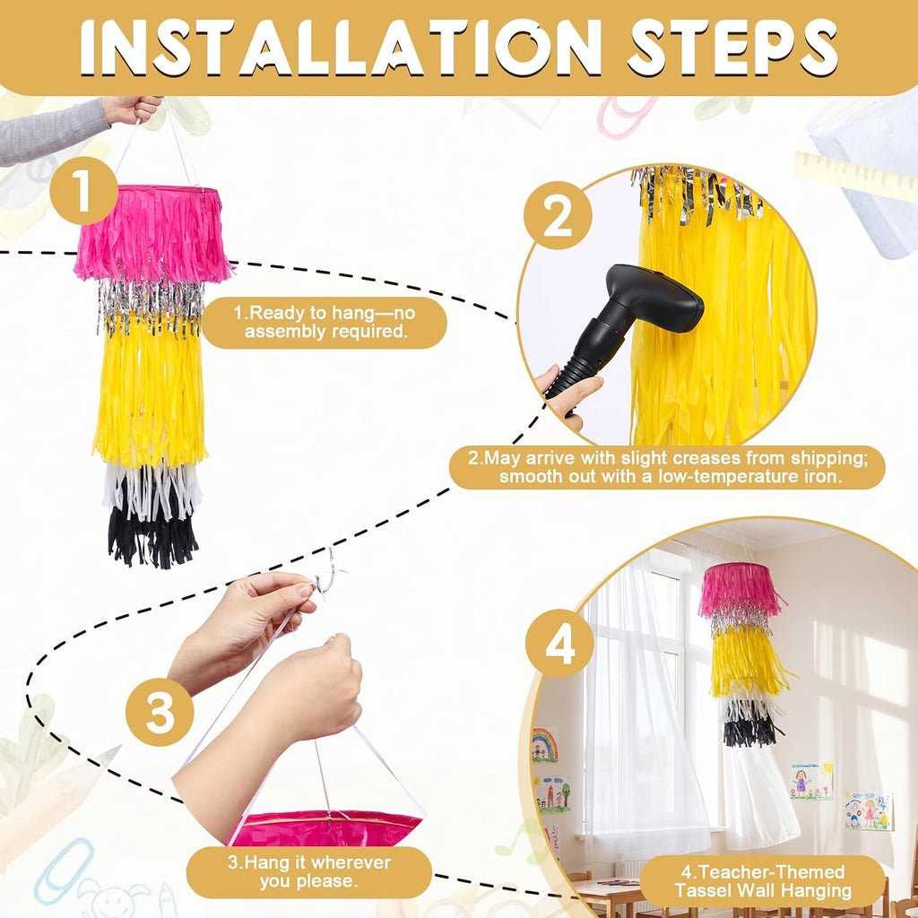 Glooglitter Giant Pencil Classroom Decoration Fringe Chandelier 39 Inch 3D Hanging Tinsel Jumbo Pencil Tassel Ceiling Back to School First Day of School Teacher Creative Party for Study Room Playroom