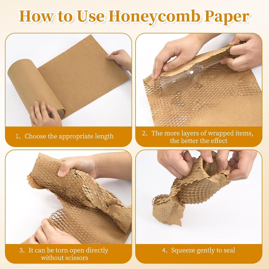 brown honeycomb packing paper 2 rolls, 15 x on a desk or shelf
