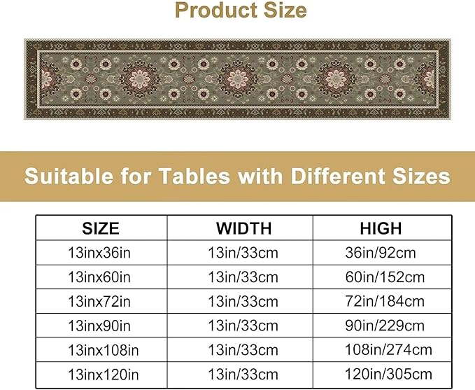 Vintage Paisley Floral Table Runner, Brown Boho Rustic Farmhouse Flower Pattern for Home Kitchen Table Decor Dining Coffee Room Party Decor 13x36in