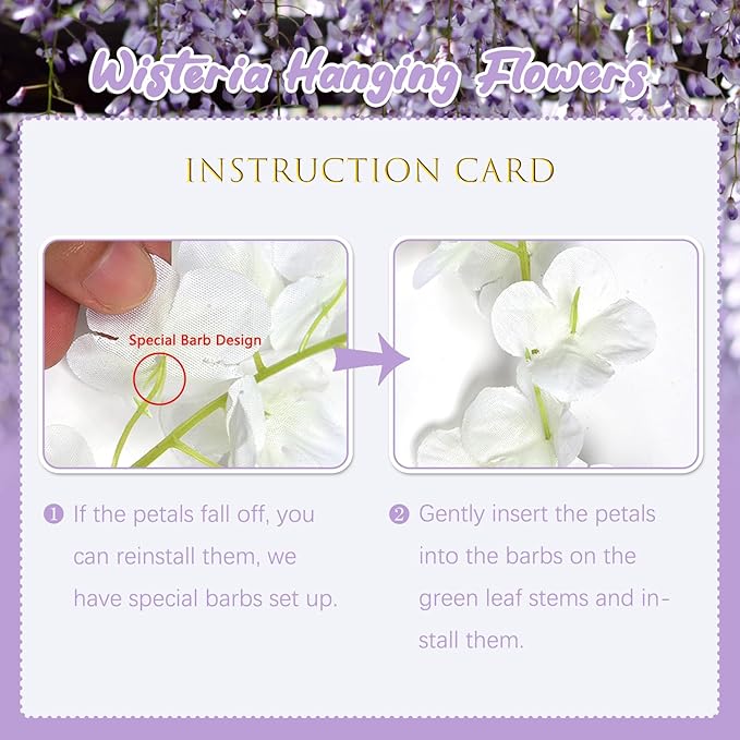 5 Pack Light Purple Wisteria Hanging Flowers, 3.44 Ft Fake Hanging Flowers, Artificial Wisteria Garland Vines for Wedding Room Backdrop Outdoor Patio Garden Decoration