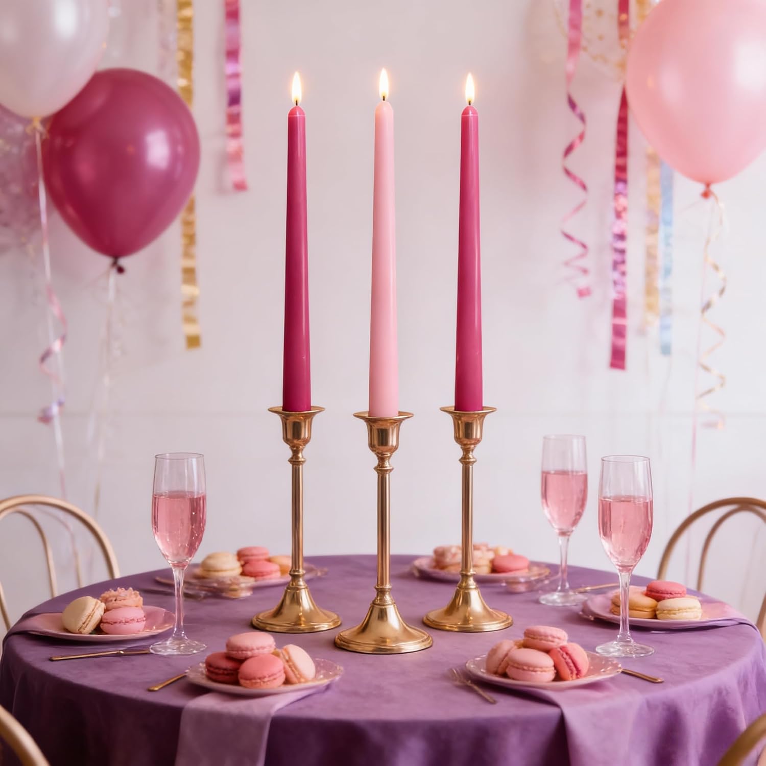 12-Pack Gradient Hot-Pink Taper Candles, 10 Inch Unscented Dripless Candlesticks, Long-Lasting Burn Time of 7-8 Hours, Perfect for Wedding Valentine's Day Dinners Parties and Home Décor