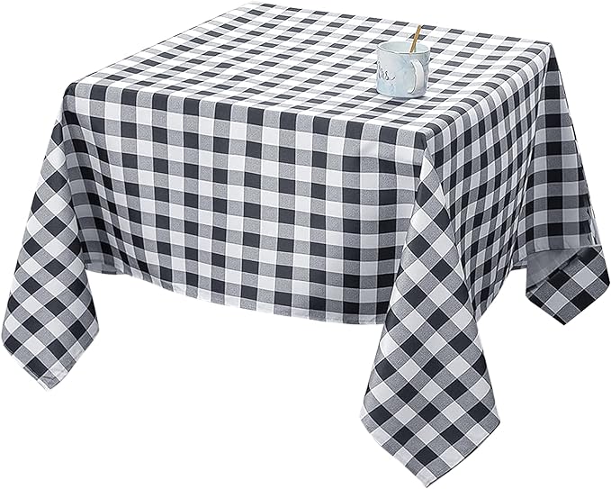 Biscaynebay Fabric Square Tablecloths 60x60 Inch, Black/Grey Scottish Plaid Table Cloth Small Card Folding Table Covers Water Resistant for Dining, Kitchen, Wedding and Parties, etc Machine Washable