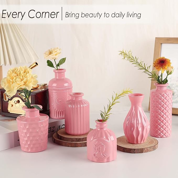 Baby Pink Glass Bud Vases Set of 12, Mini Flower Vase for Centerpieces, Small Vases in Bulk for Wedding Decoration, Vintage Vase for Baby Shower Centerpieces, Home Décor
