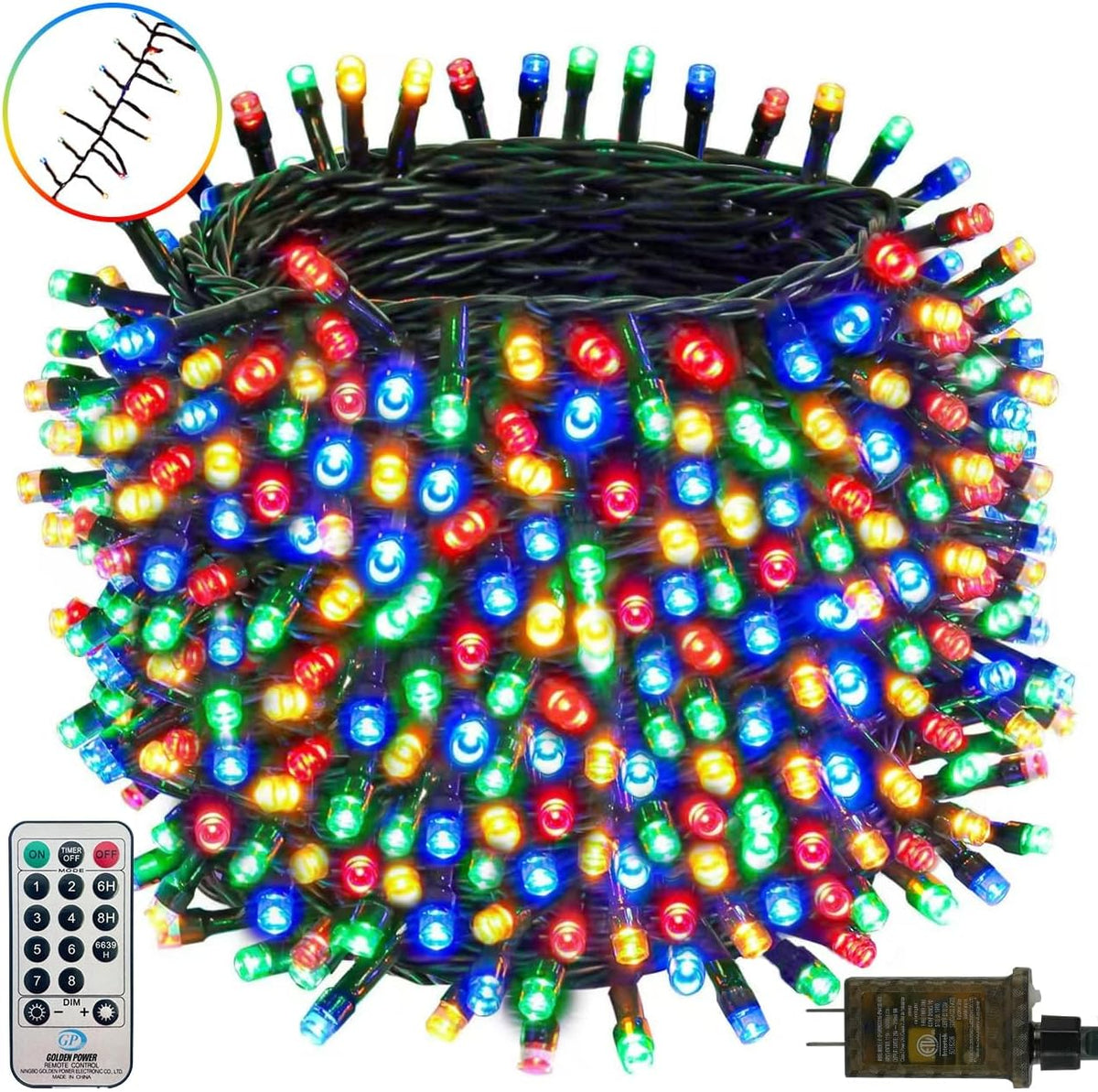 bhclight 50ft 1000led cluster christmas lights with remote, main product view
