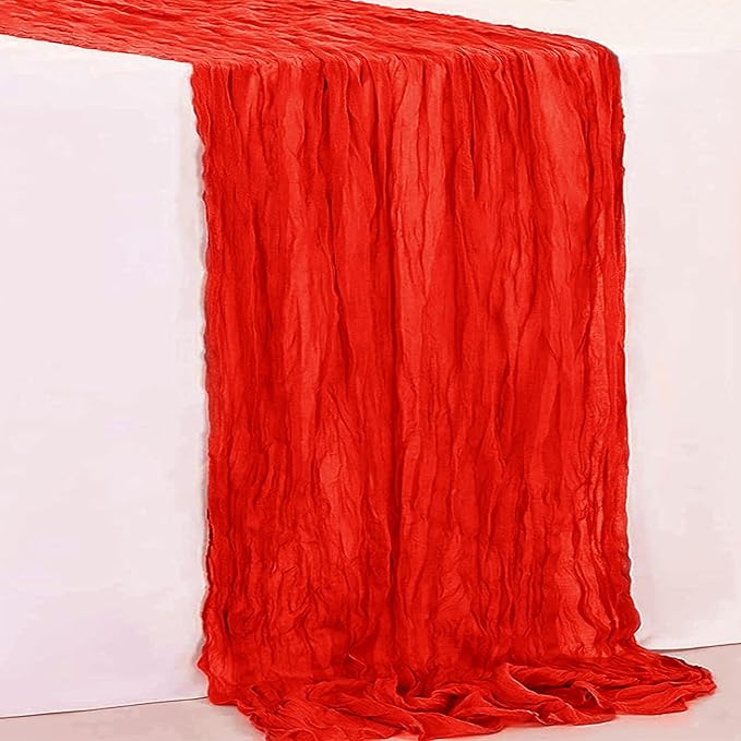 10 Pack Red Cheesecloth Table Runner 35x120 Inch 10Ft Rustic Gauze Cheese Cloth Table Runner Sheer Cheesecloth Table Runners for Wedding Party Bridal Shower Decoration