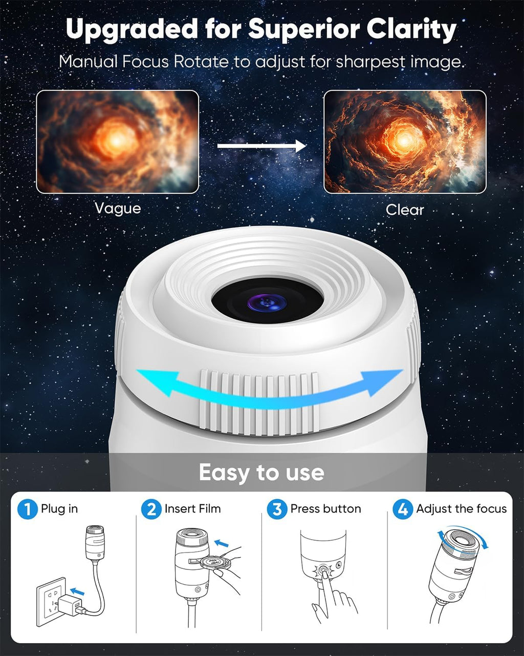 2-in-1 galaxy star ocean night light projector plug showing dimensions