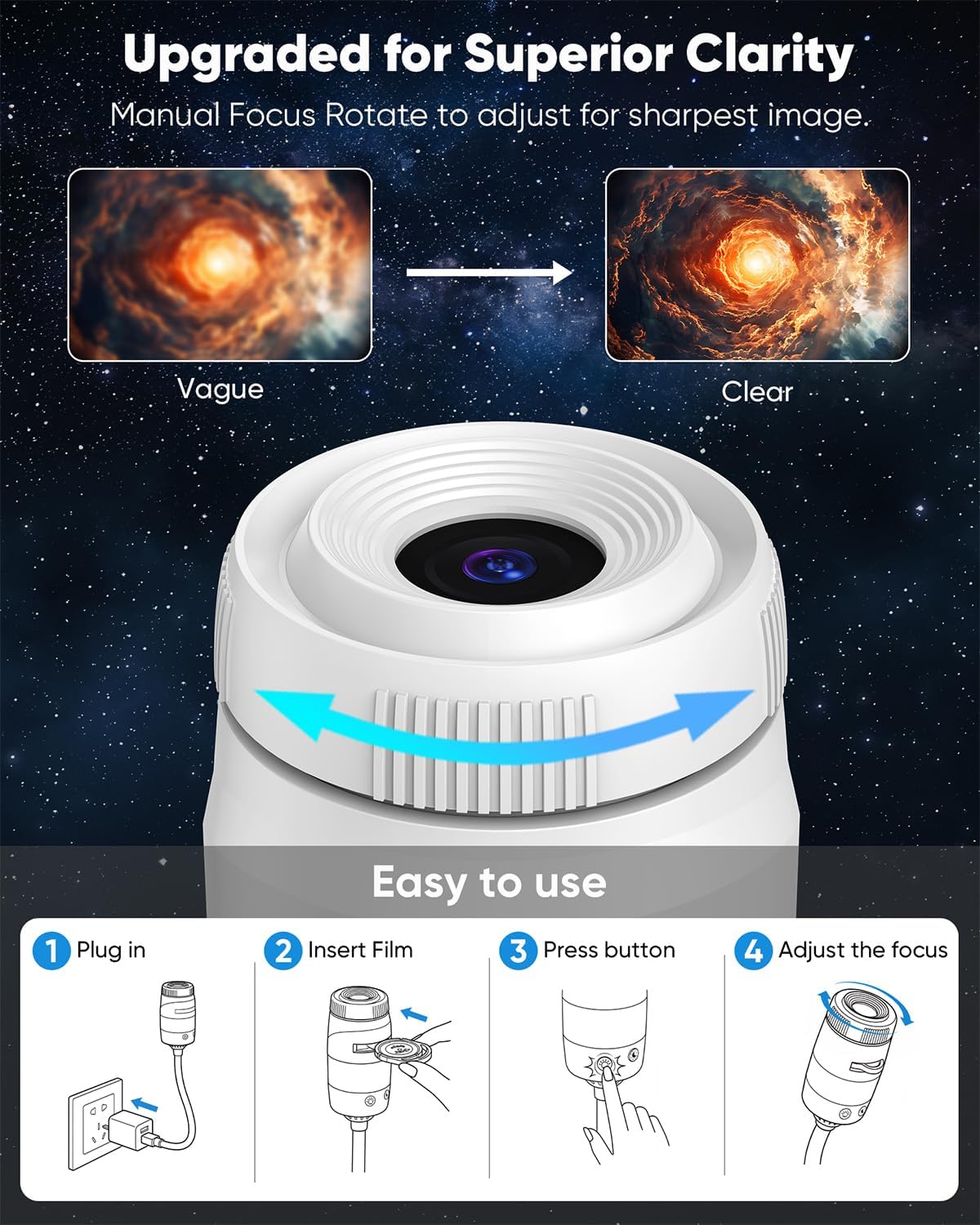2-in-1 galaxy star ocean night light projector plug showing dimensions