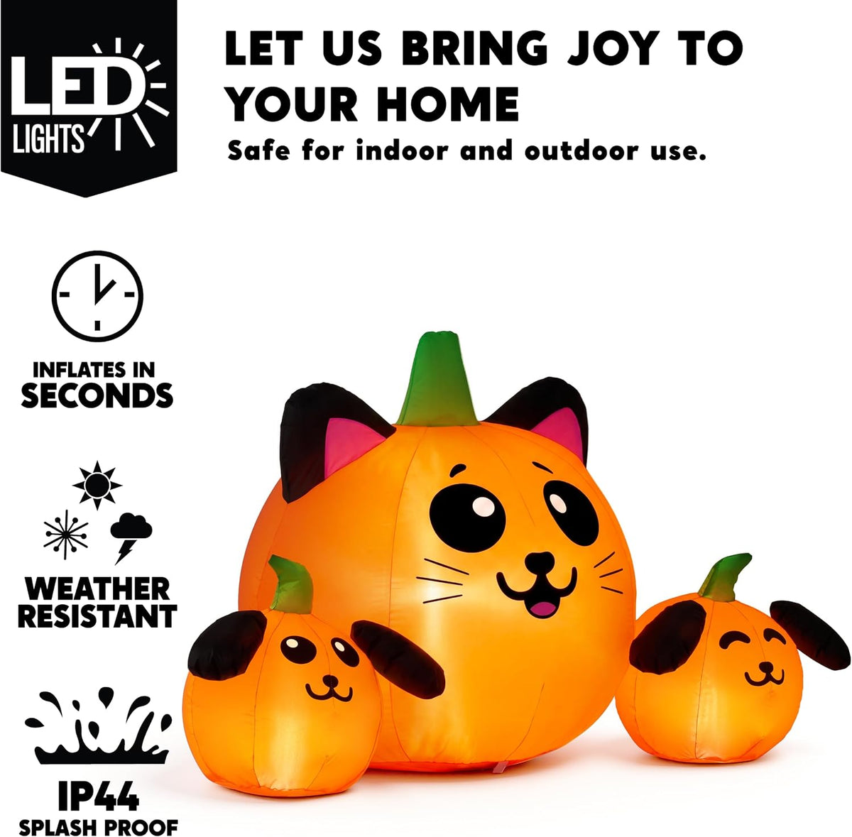 JOYIN 5FT Long Halloween Inflatable Pumpkin Cat & Dog Head Combo Outdoor ...