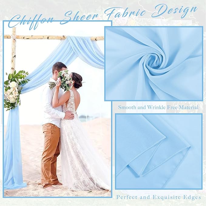 Wedding Arch Drapes Fabric 2 Panels 20Ft Length x 28" Width Baby Blue Arch Draping Chiffon Fabric Sheer Curtains Backdrop for Party Bridal Ceremony Ceiling Decor Wedding Stage Reception Decorations