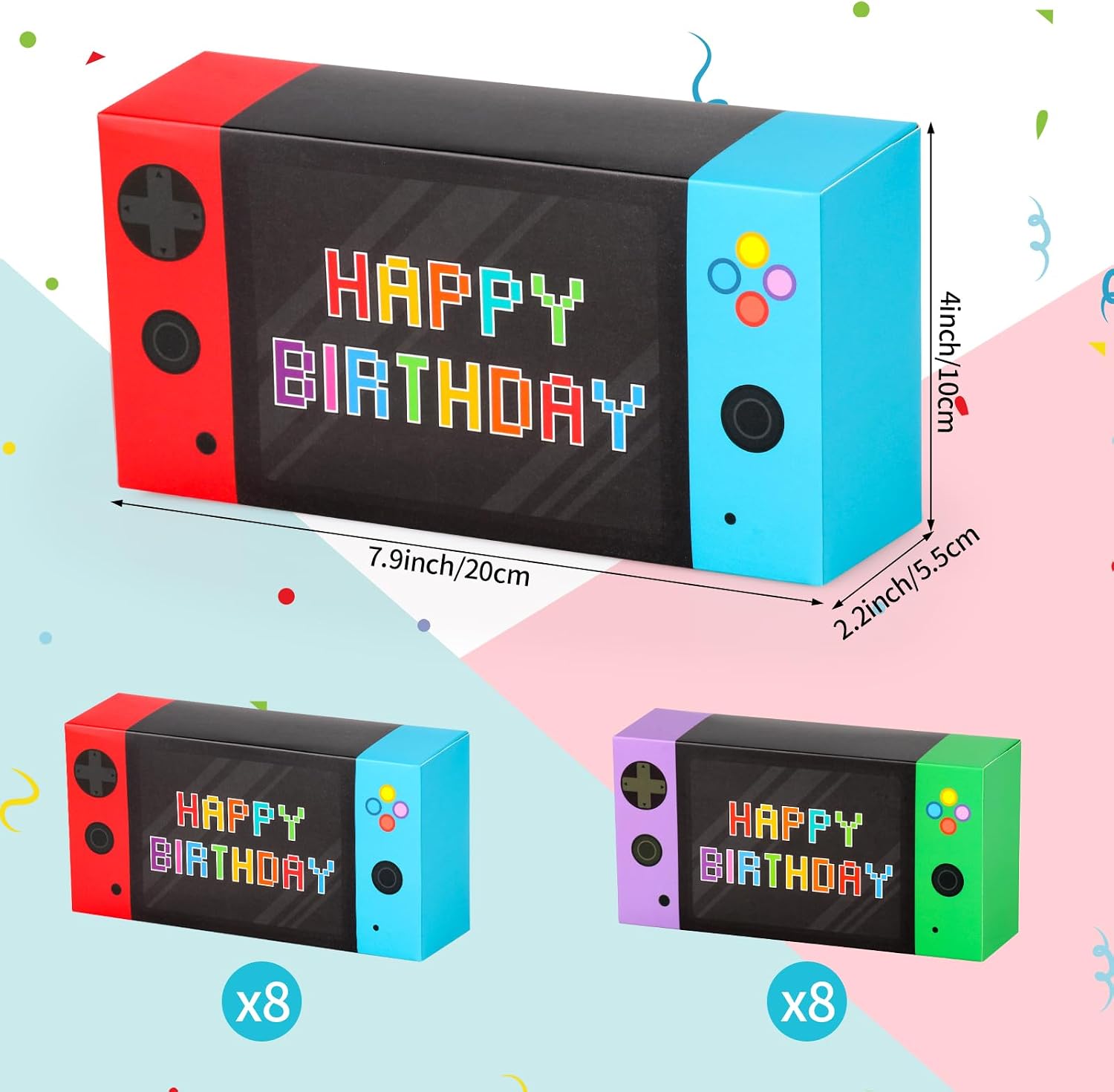 Party Decorations 16 Pack - Video Game Party Favor Boxes for Kids Boys 8-12 - Happy Birthday Game Paper Party Boxes - Goodie Treat Candy Gift Bags