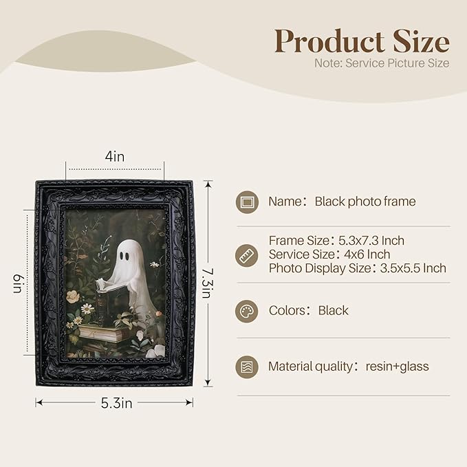 Cuspin Black Picture Frame Set of 2 Vintage Baroque Frames, Ornate Resin Photo Frame with 4x6 Picture Frame and 3x3 Round Frame, Antique Decorative Design for Tabletop Display or Wall Hanging