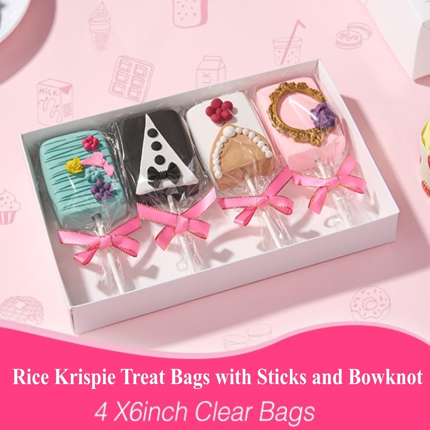 ROSPAKTEK 100 Pcs 4x6 Inch Clear Rice Krispie Treat Bags - Rice Kit Cakesicle Bags for Marshmallow, Macaron Pop, Candy, Apple Cookies, Cake Ore Pop Packaging (Individually Wrapped)