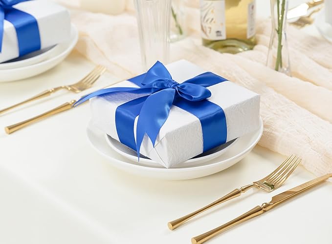 Royal Blue Satin Ribbon 1-1/2 Inch x 50 Yards Double-Faced Ribbons for Gift Wrapping Flower Bouquet Wedding Paper Bows Invitations Crafts