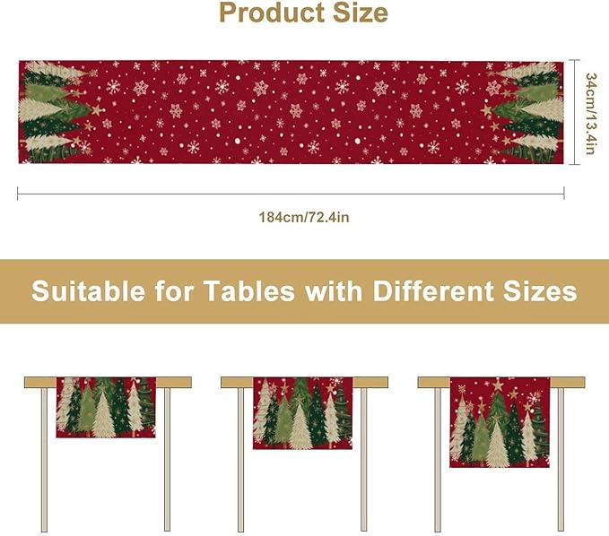 Merry Christmas Table Runner,Red Christmas Tree Snowflake Winter Seasonal Table Cloth Kitchen Dining Table Decoration for Home Party Decor 13x90 Inch