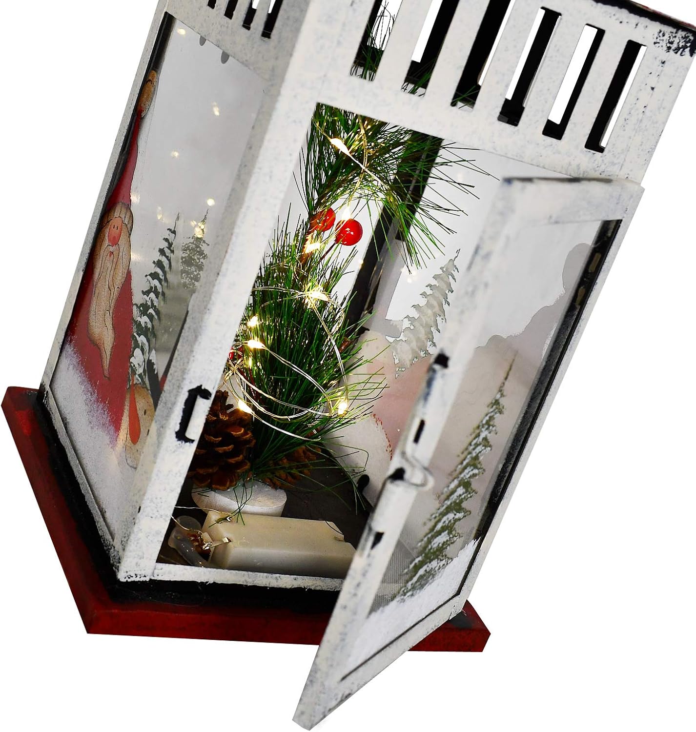 E-view Metal Christmas Lanterns with Led Lights - Snowman Decorative Hanging Lantern Indoor Outdoor Mini Xmas Home Decoration Iron Tabletop Centerpieces, Battery Operated (Not Included) (Santa B)