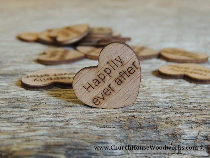 Wooden Heart Confetti ~ Happily Ever After ~ Wood Hearts, Wood Confetti Engraved Love Hearts- Rustic Wedding Decor (100 count)