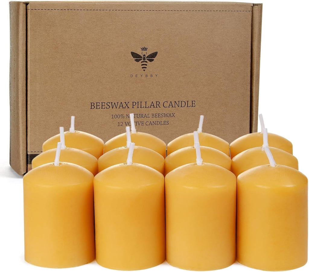 Beeswax Votive Candles-12 Pack Natural Small Votives Set for Home Room Decor Party Wedding Spa Gift