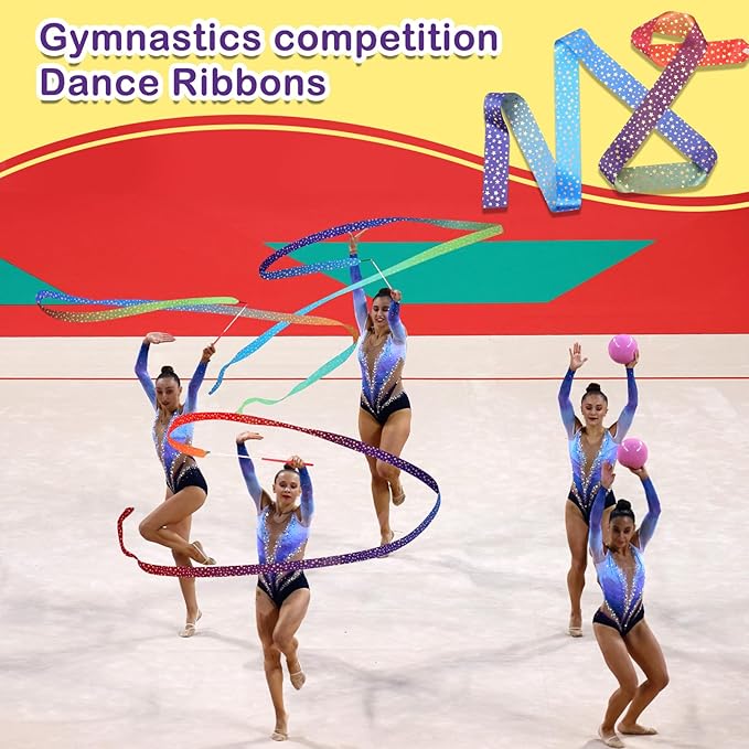 Yilloog 50 Pcs Ribbon Dancing Wands Party Favors, 78.7 Inch Artistic Gymnastics Ribbon Streamers Twirling Wands, Rainbow Birthday Decorations