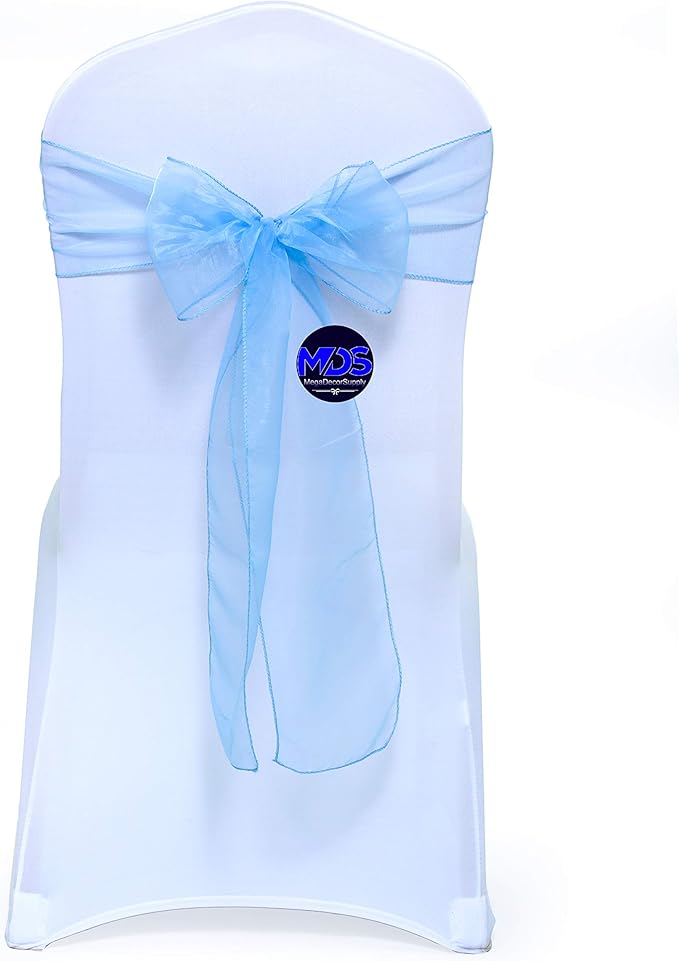 MDS Pack of 75 PCS Organza Chair Sashes Wider Dining Chair Bows Ribbon Tie Back for Wedding Party Birthday Bridal Shower Reception Event Banquet Home Chair Cover Decoration - Baby Blue