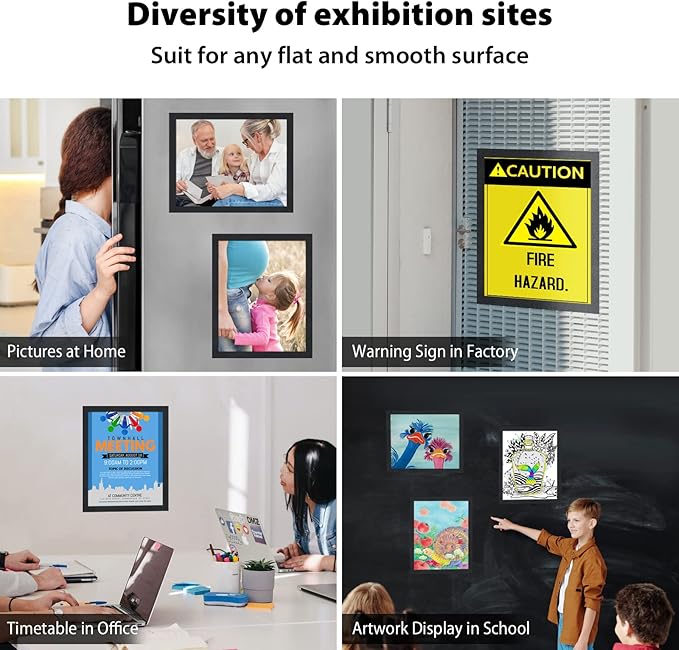 8.5"x 11" Self Adhesive Magnetic Sign Holder, Double Sided Window Magnetic Display Frame with Clear PVC and Strong Magnetic for Office/Store/Door/Glass/Refrigerator Display Frame(Black, 5Pack)