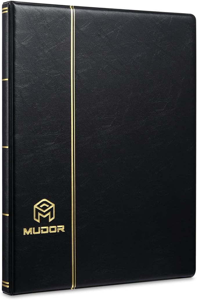MUDOR Stamp Collecting Album, 7 Rows Pockets Stamp Book for Collectors, 10 Sheets Stamp Stockbook