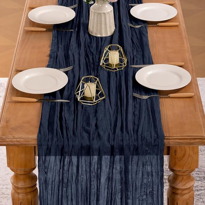 MLMW 4 Pack Navy Blue Table Runner Cheesecloth Boho Gauze Rustic Cheese Cloth Table Runner 160 inch Sheer 13.3ft for Graduation Wedding Party Baby Bridal Shower Birthday