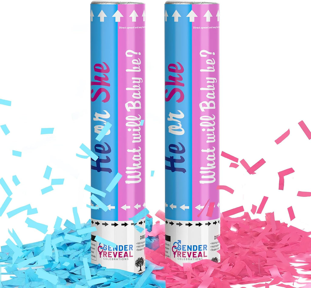 POPUPARTY 2 Pack Gender Reveal Confetti Cannon | 1 Pink & 1 Blue - Biodegradable Confetti Party Supplies Poppers, Ideal for Baby Boy or Girl Gender Reveal Decoration