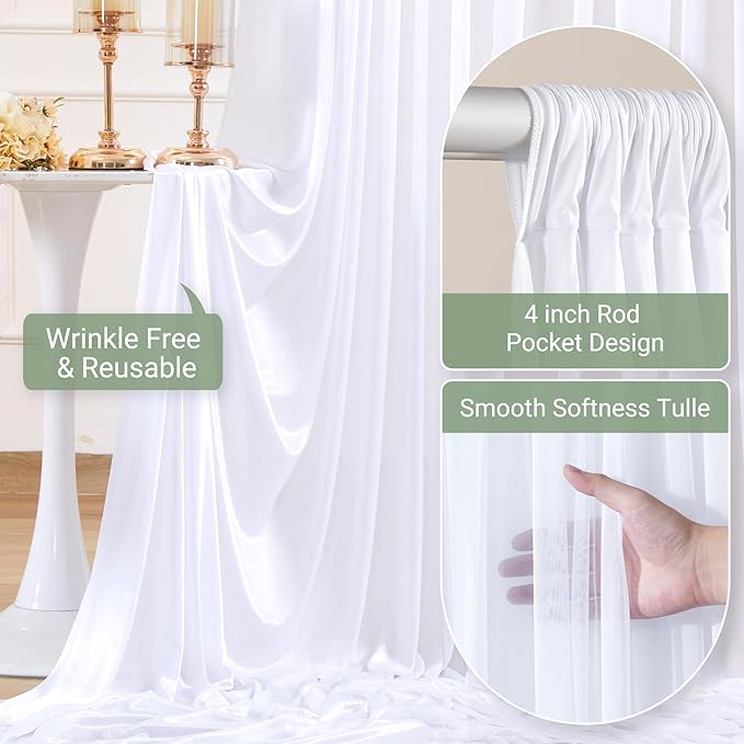 White Tulle Backdrop Curtain for Wedding Parties,10ft x 10ft Wrinkle Free Curtain Backdrop,2 Layer Drapes for Backdrop,Polyester Wedding Back Drop for Bridal Shower Birthday Baby Shower Photography