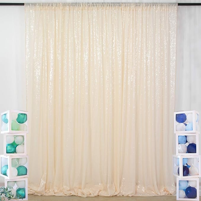 ShinyBeauty 8FT x 10FT Ivory Sequin Backdrop | Sparkle Fabric Drapes for Photoshoots | Glitter Background for Birthday Parties & Photography | Durable & Elegant Photo Backdrop