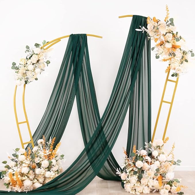 Socomi Wedding Arch Draping Fabric 3 Panels 29" x 19Ft Emerald Green Sheer Chiffon Curtain Drapes 6 Yards for Wedding Ceremony Birthday Party Decoration