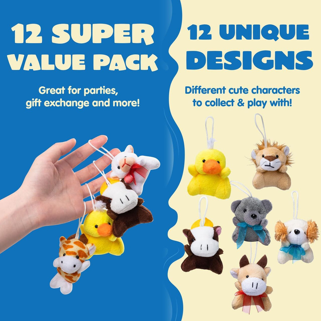JOYIN 36 Pack Mini Animal Plush Toy Assortment (36 Units 3" Each),Bulk Stuffed Animals Party Favors for Kids, Small Animals Plush Keychain Decoration, Carnival Prizes, Birthday Treasure Box Toys