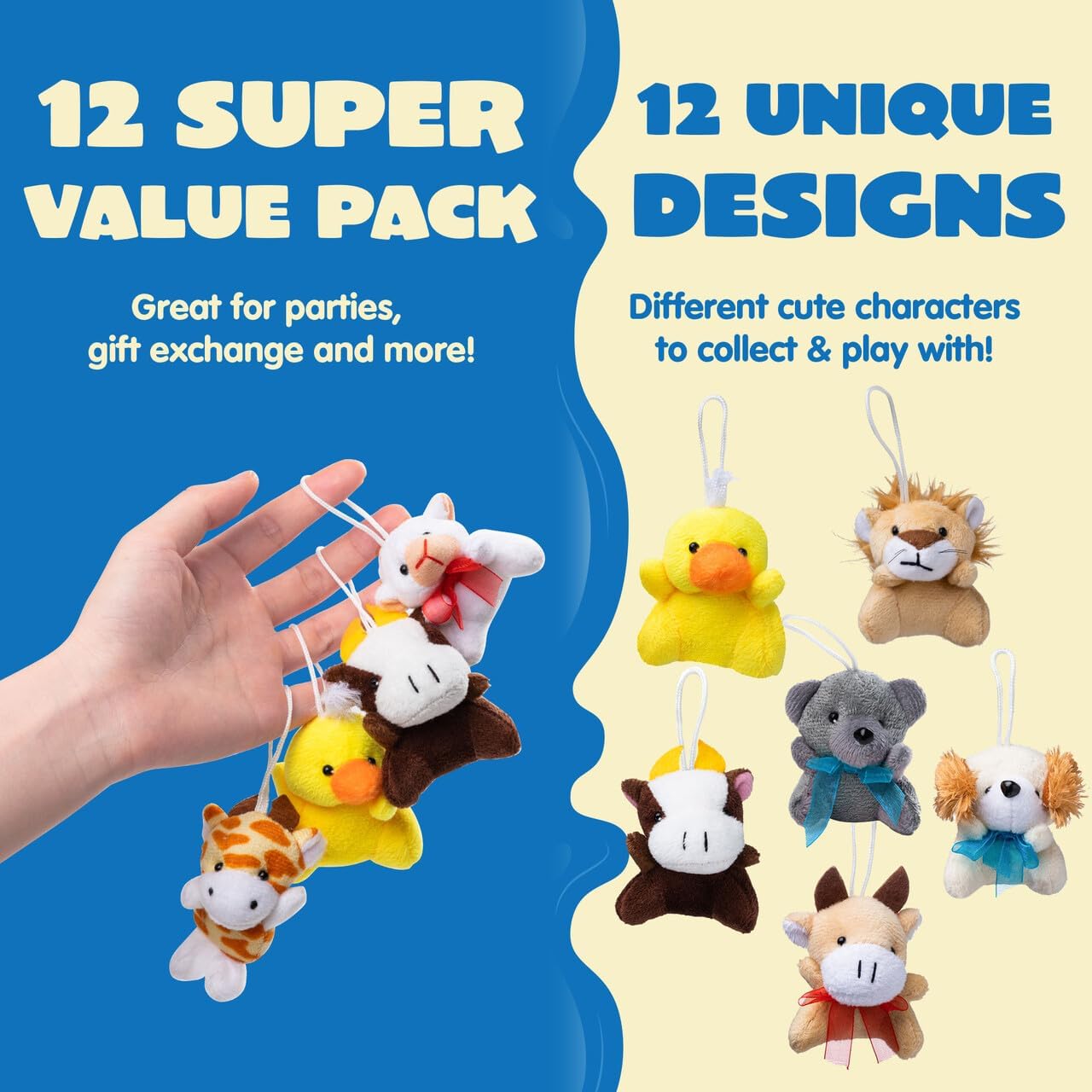JOYIN 36 Pack Mini Animal Plush Toy Assortment (36 Units 3" Each),Bulk Stuffed Animals Party Favors for Kids, Small Animals Plush Keychain Decoration, Carnival Prizes, Birthday Treasure Box Toys