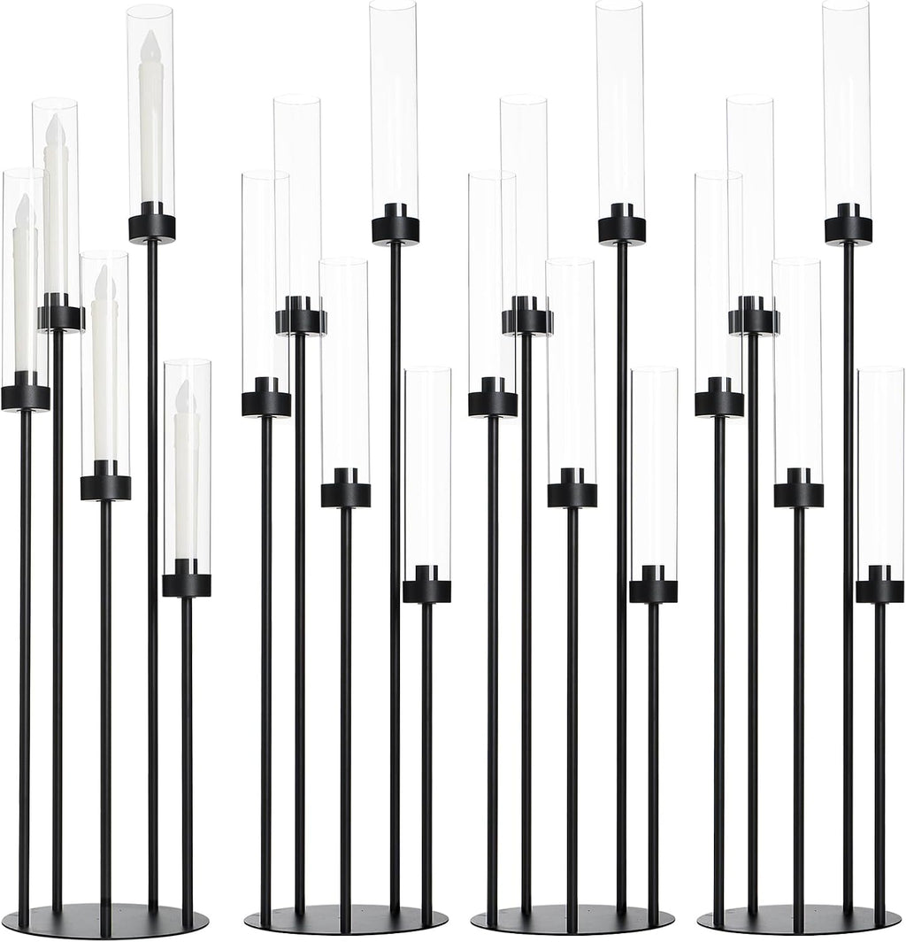 39.8''Matte Black Candle Holder with Acrylic Shades Tall 5 Arm Candelabra Black Table Centerpiece for Wedding Living Dining Room Fireplace Decoration Fit 0.98''LED Taper Candle